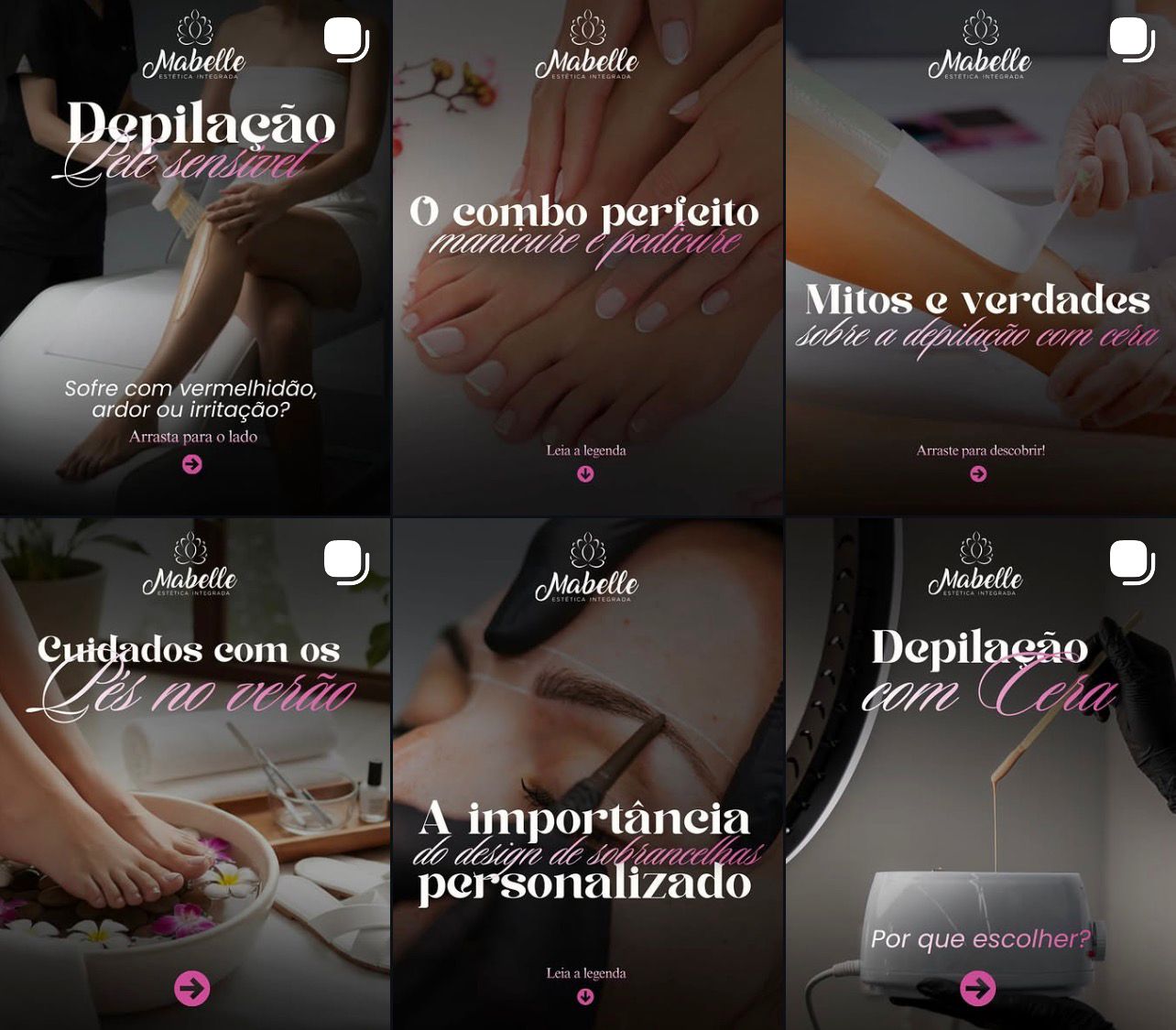 Grid de Instagram da Mabelle Estética Integrada